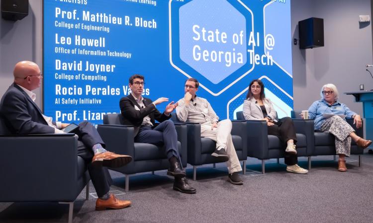 Harmon, Bloch, Joyner, Perales Valdes, and DeStefanno during a panel presentation.