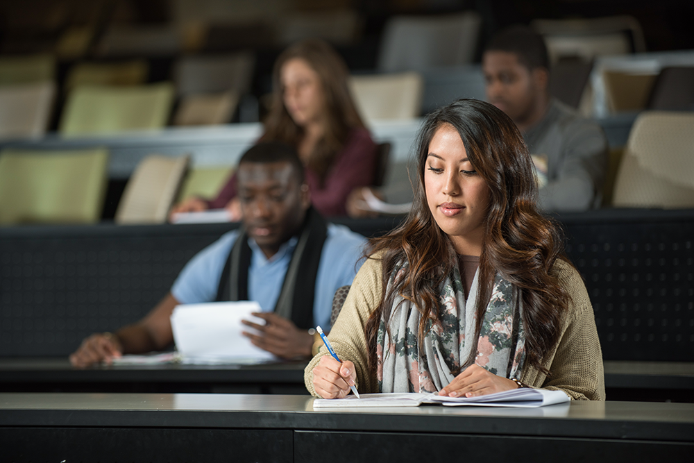 A group of Tech students in an auditorium classroom.